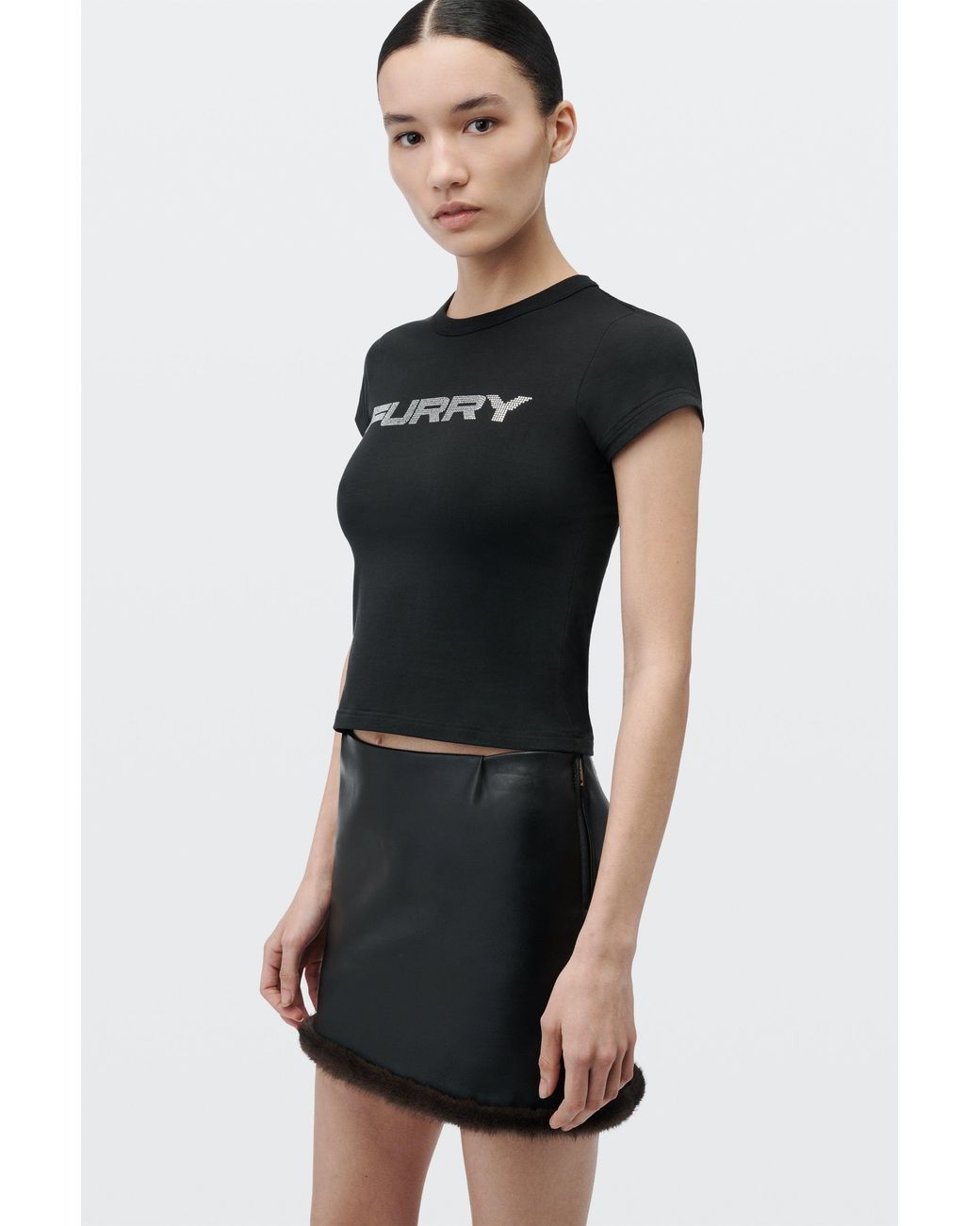 Alexander Wang Black Crystal Hotfix Graphic Fitted Tee