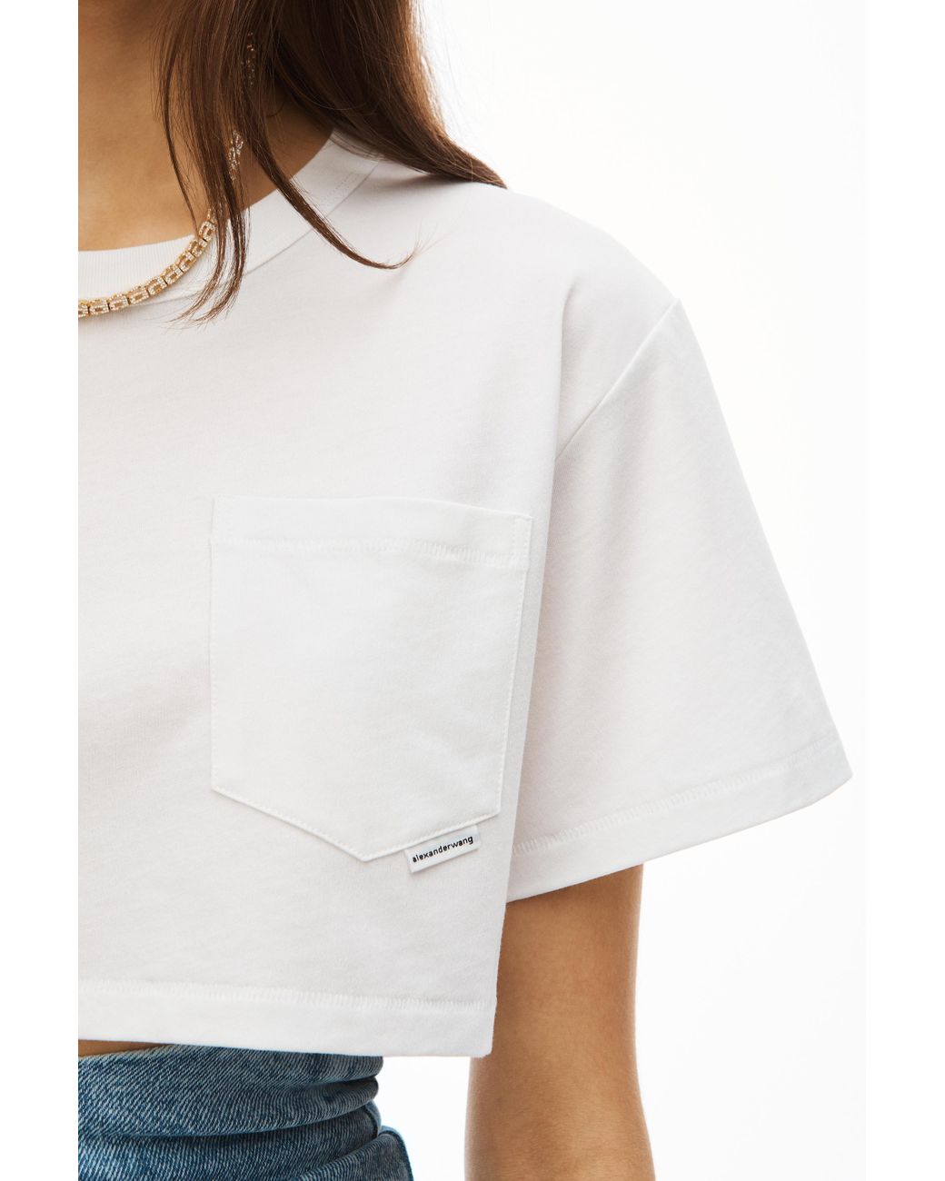 Alexander Wang Crop Tee In High Twist Jersey in Black | Lyst