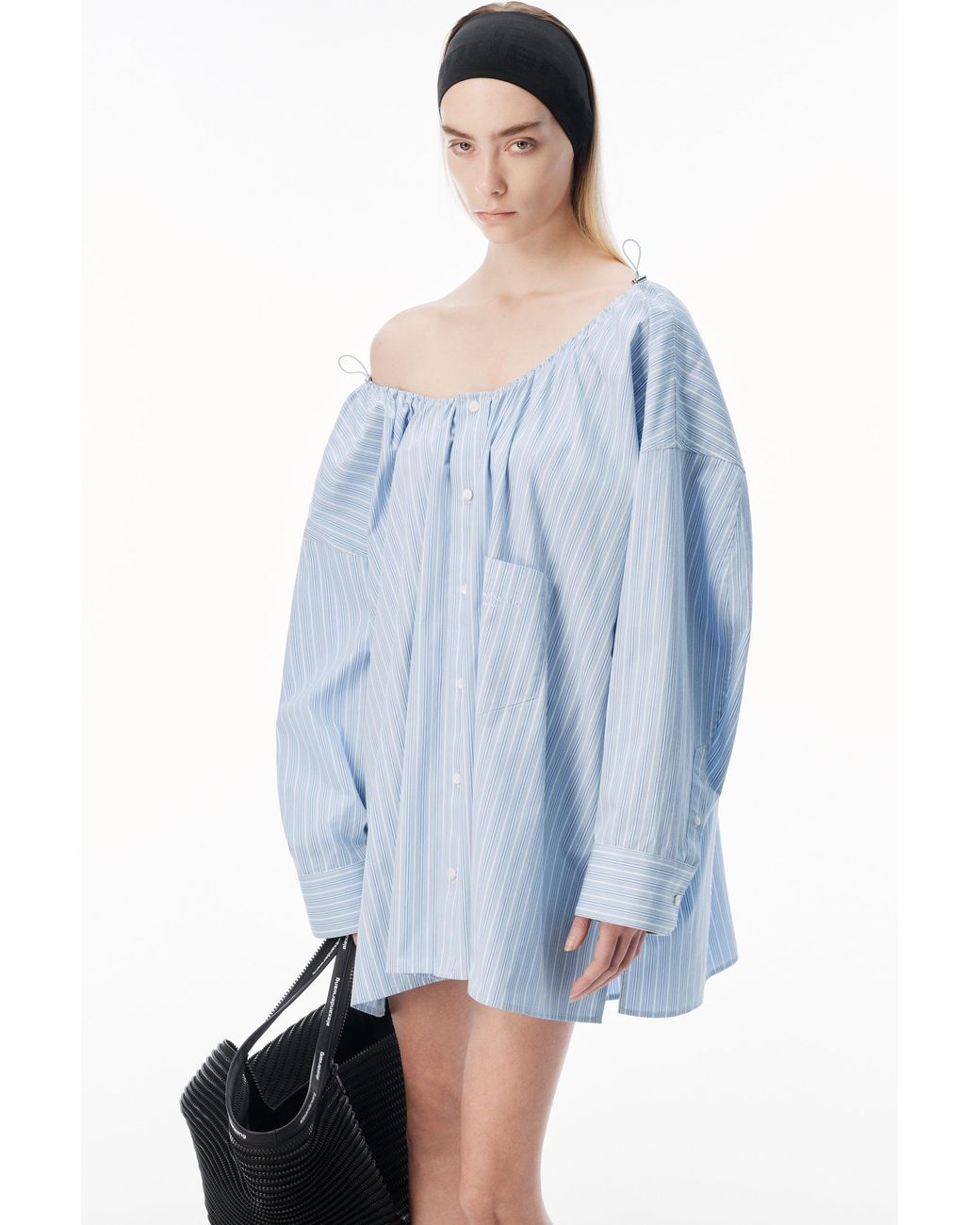 Alexander Wang Blue Bungee Scoop Neck Mini Shirt Dress