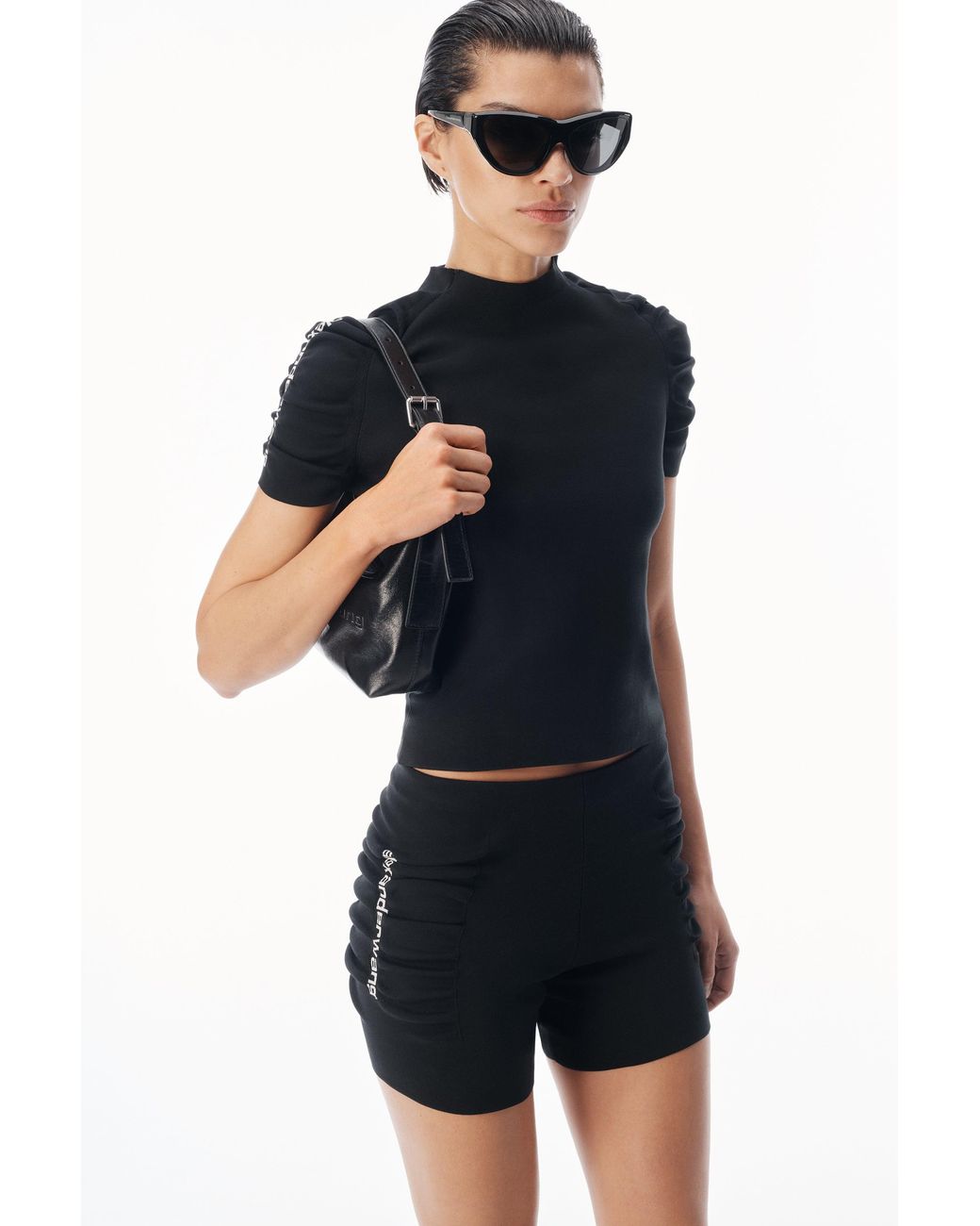 Alexander Wang Black Ruched Logo Mini Short