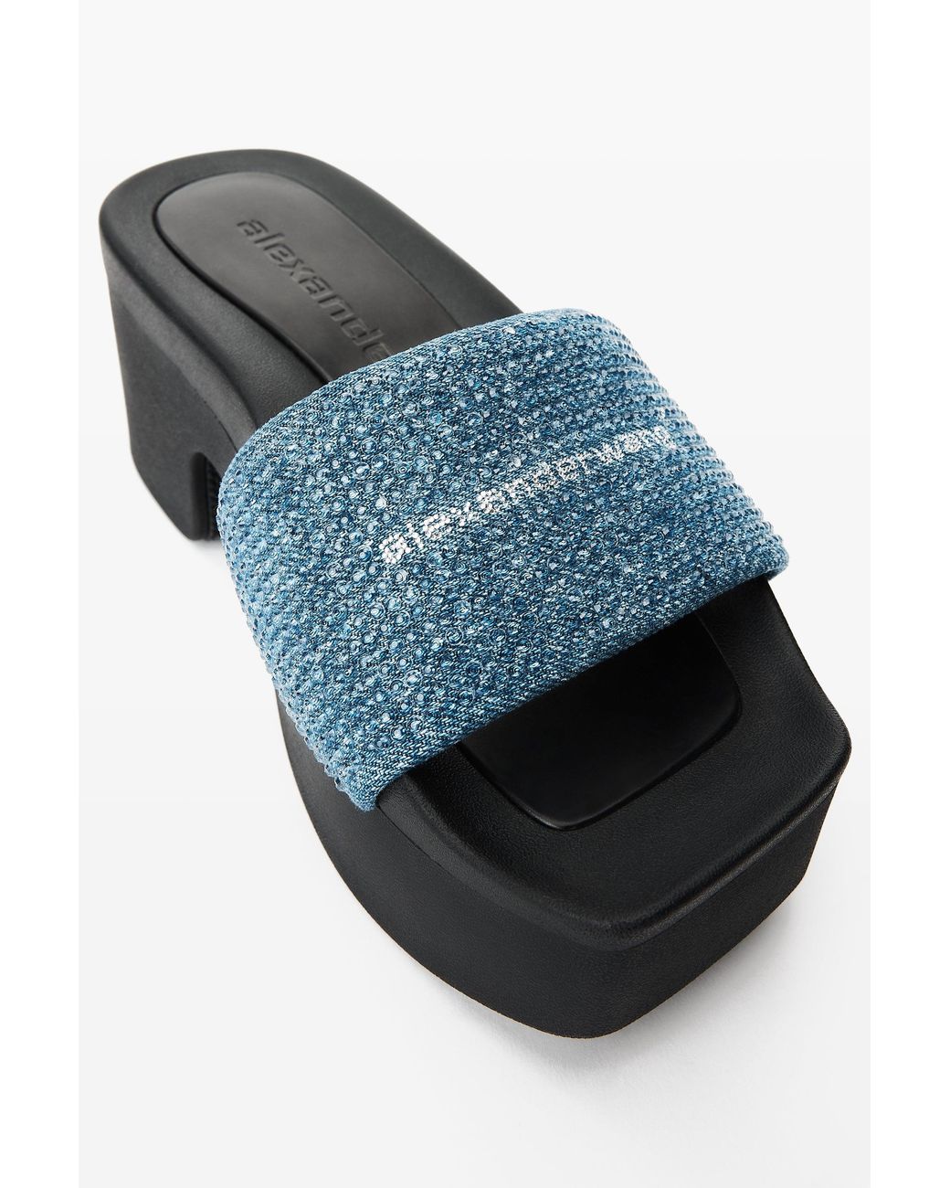 Alexander Wang Blue Crystal Hotfix 85Mm Denim Platform Slide