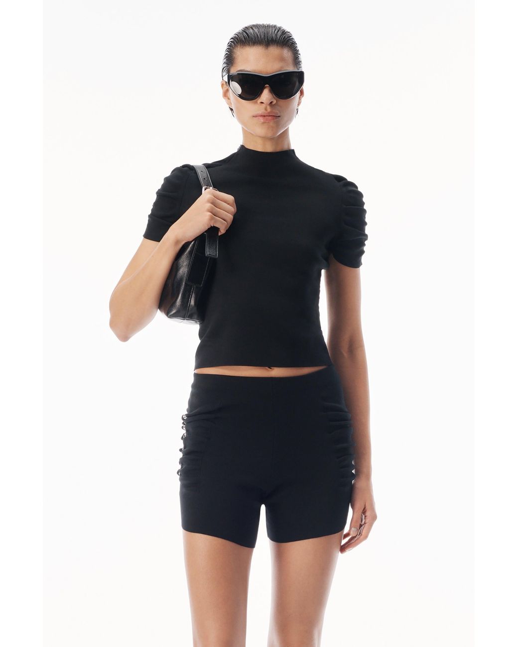 Alexander Wang Black Ruched Logo Mini Short