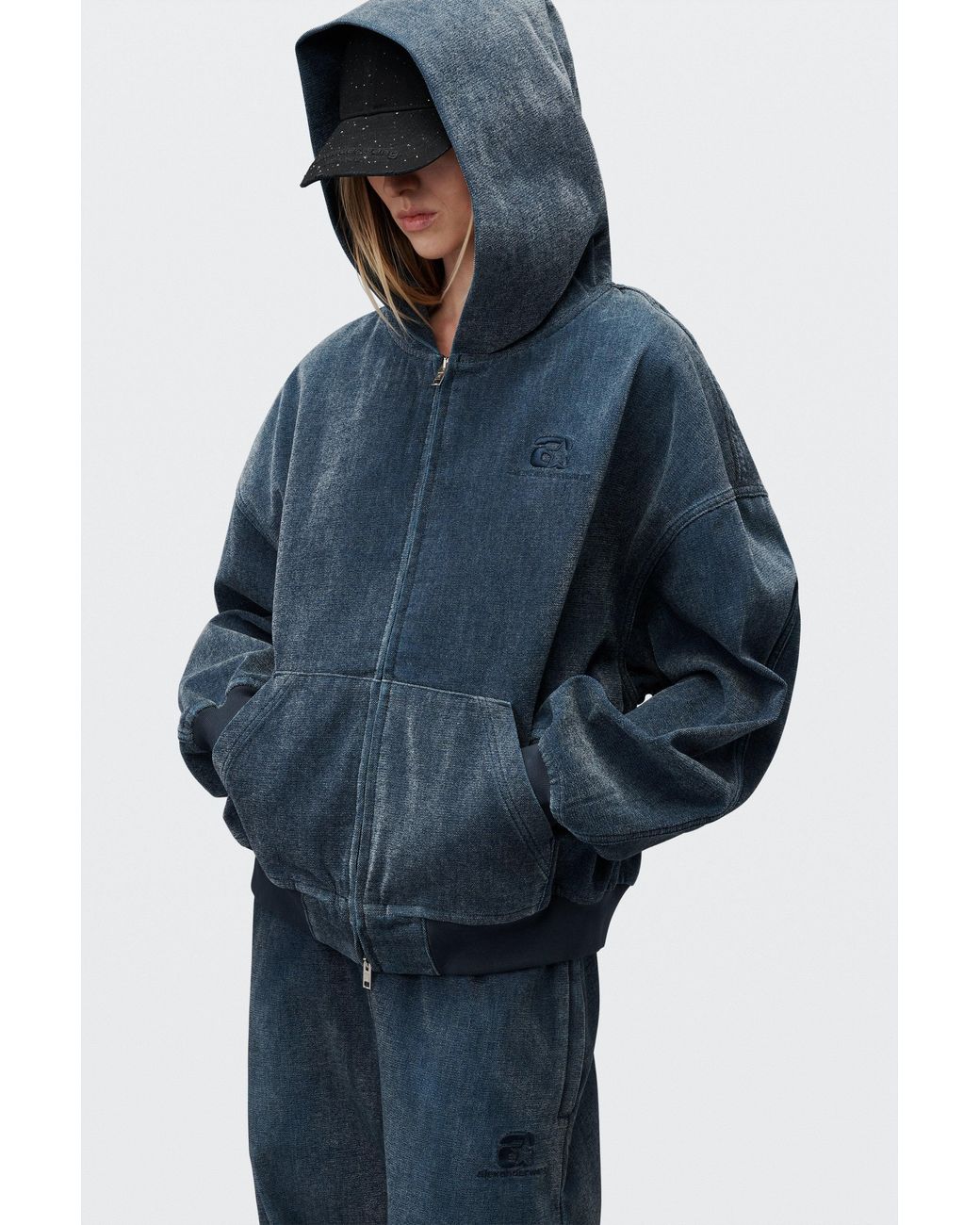 Alexander Wang Blue Brushed Denim Oversized Hoodie