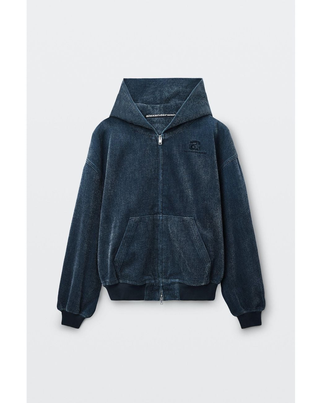 Alexander Wang Blue Brushed Denim Oversized Hoodie