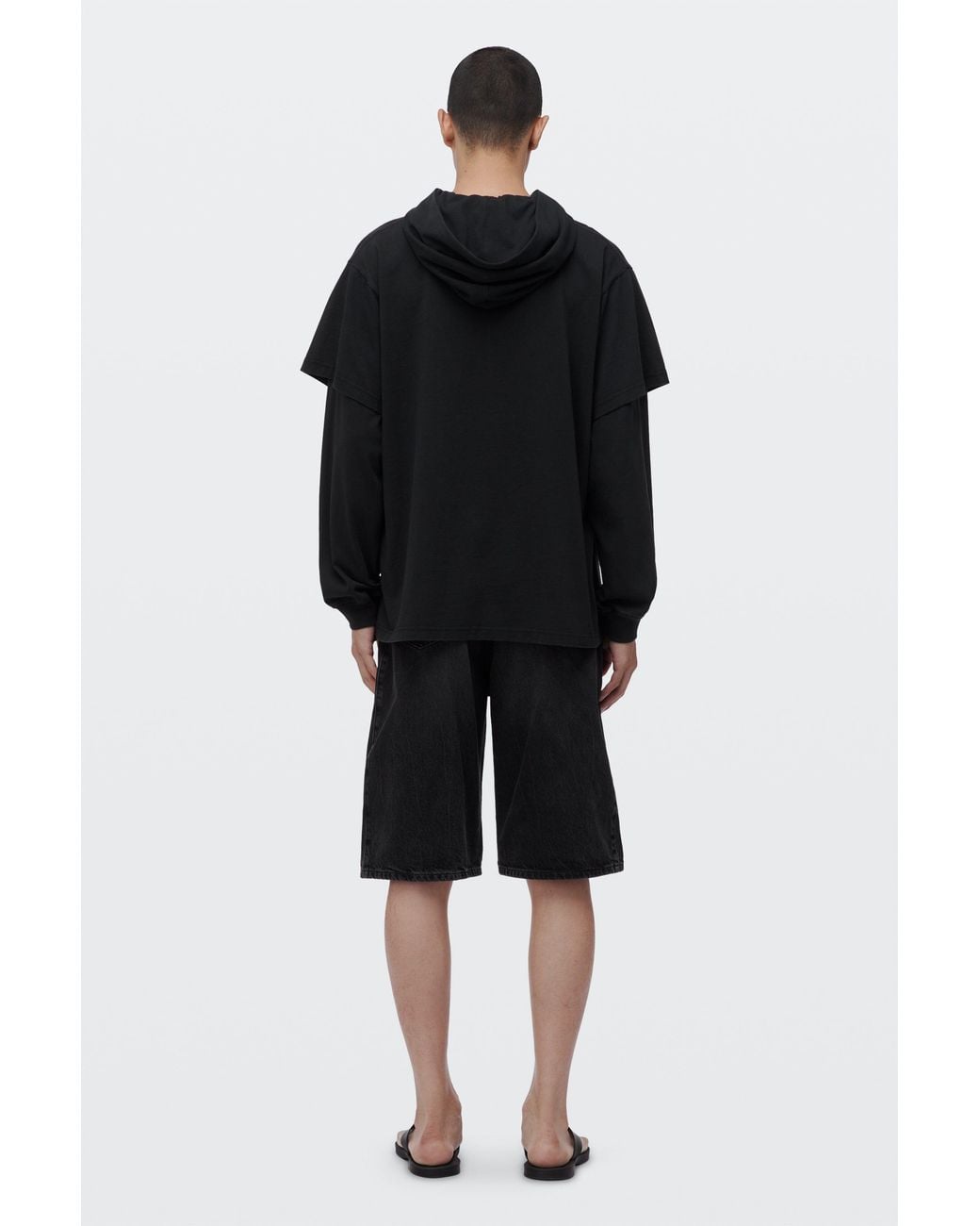 Alexander Wang Black Logo Print Pre-Styled Long Sleeve Hooded Tee