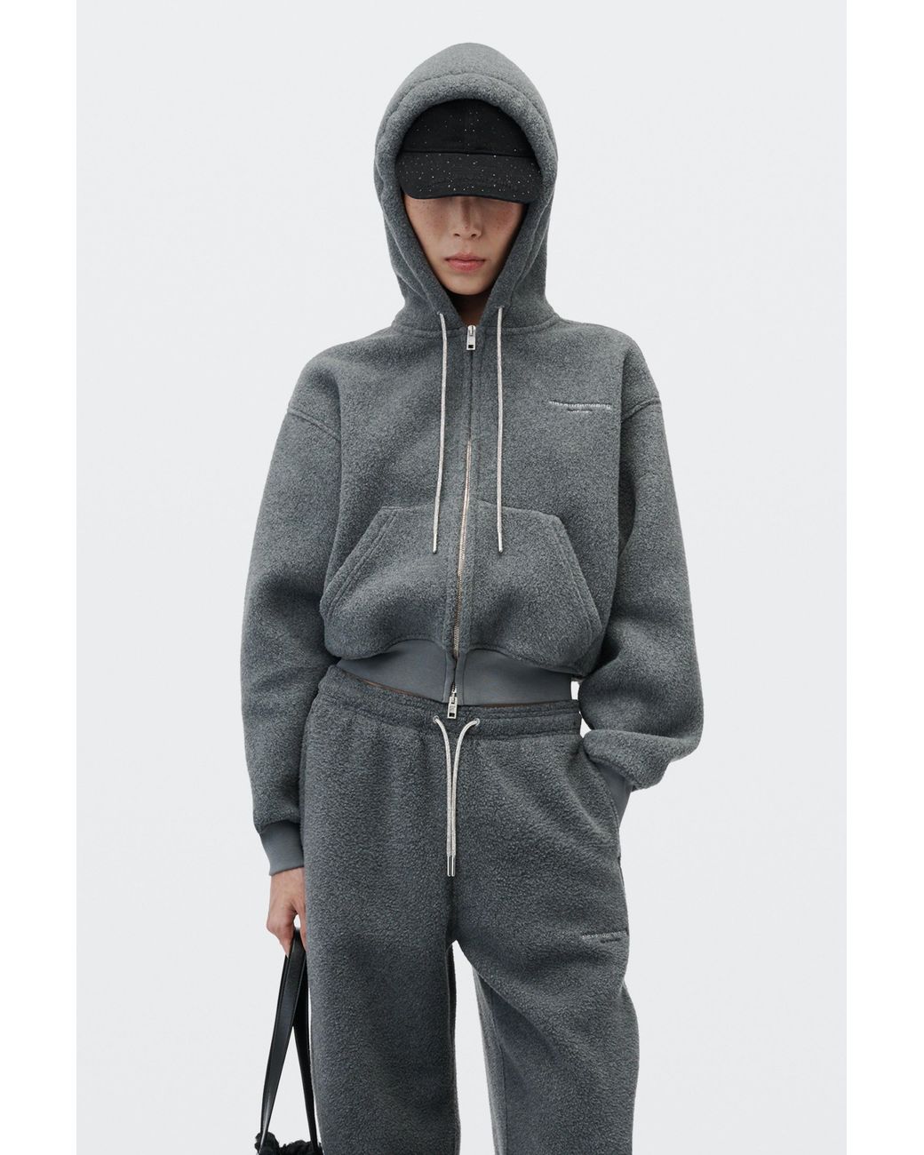 Alexander Wang Gray Crystal Hotfix Drawcord Shrunken Fleece