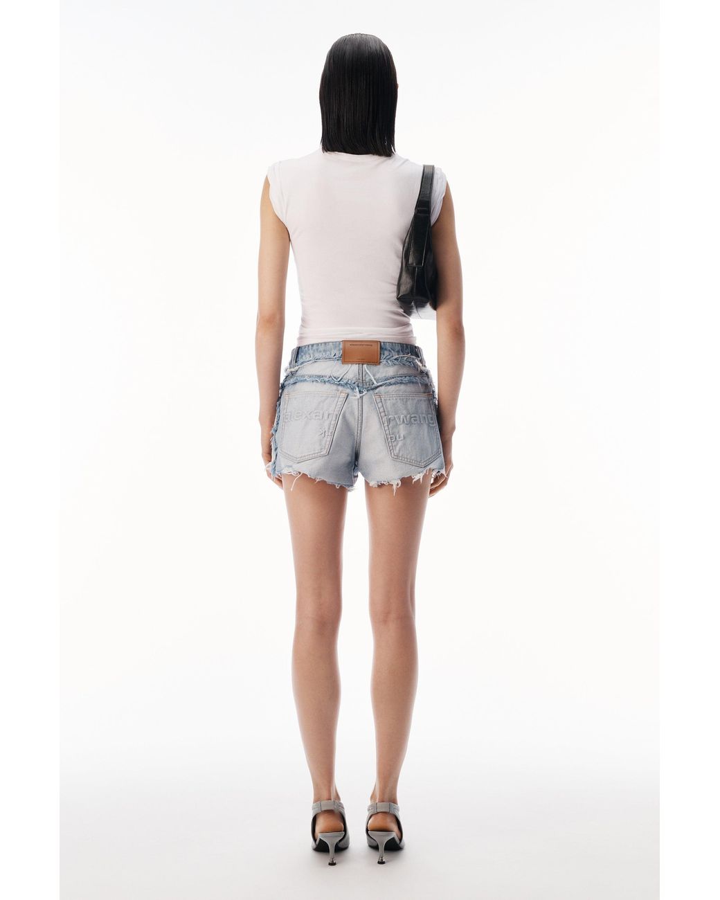 Alexander Wang Blue Logo-Embossed Mid-Rise Inverted Denim Short