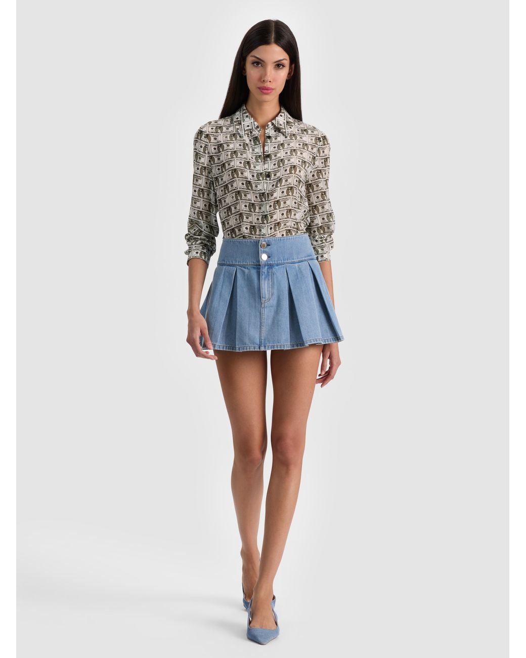 Alice + Olivia Blue Willa Staceface Silk Blouse