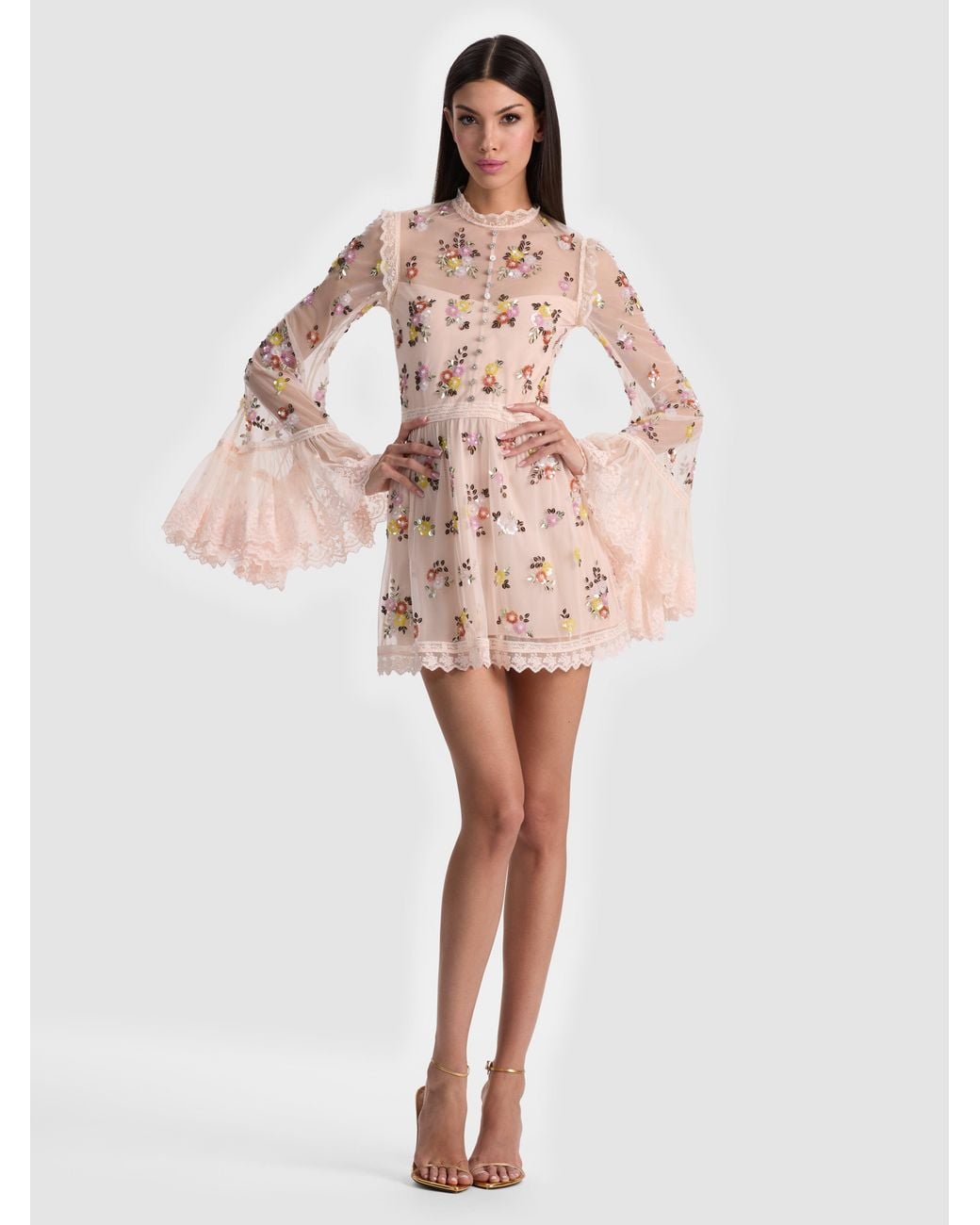 Alice + Olivia Allegra Embellished Lace Mini Gown in White | Lyst