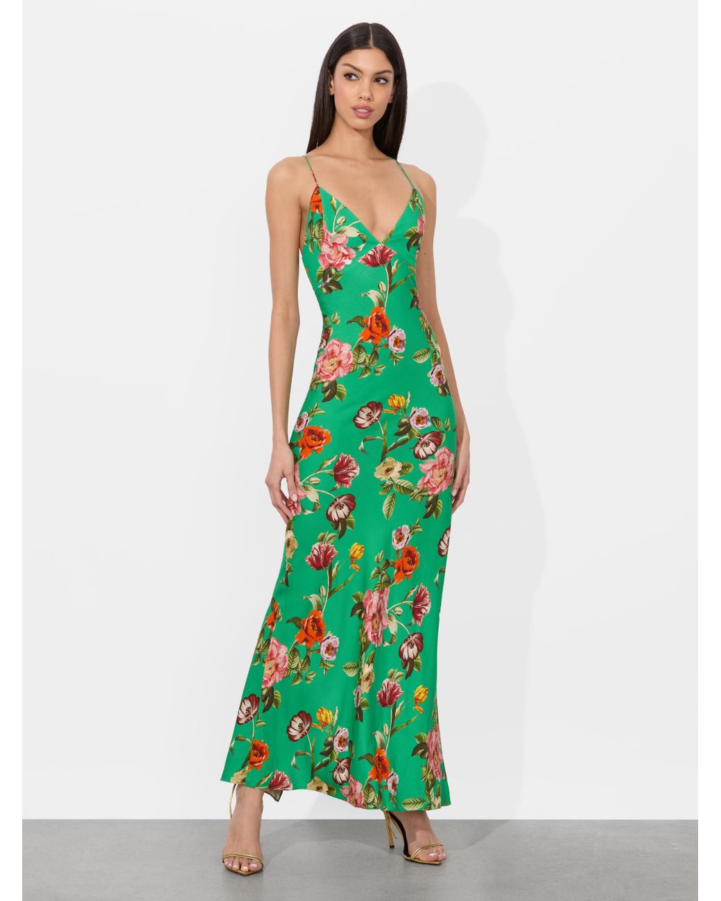 Alice + Olivia Loma Maxi Slip Dress in Green | Lyst
