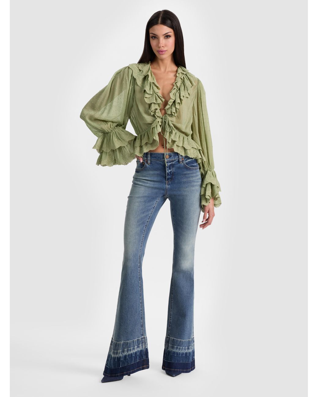 Alice + Olivia Green Tenney Cropped Blouse