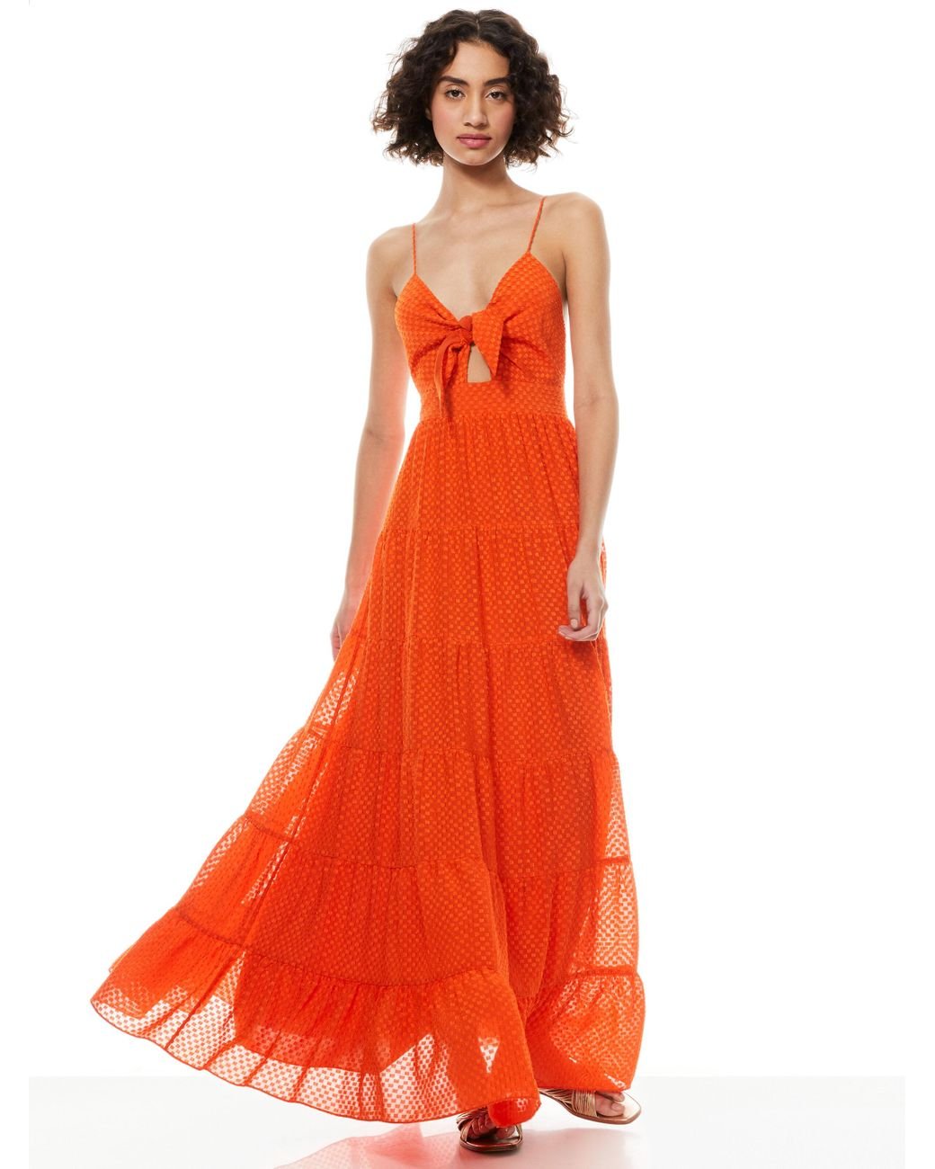 Alice + Olivia Minka Tie Front Maxi Dress in Orange | Lyst