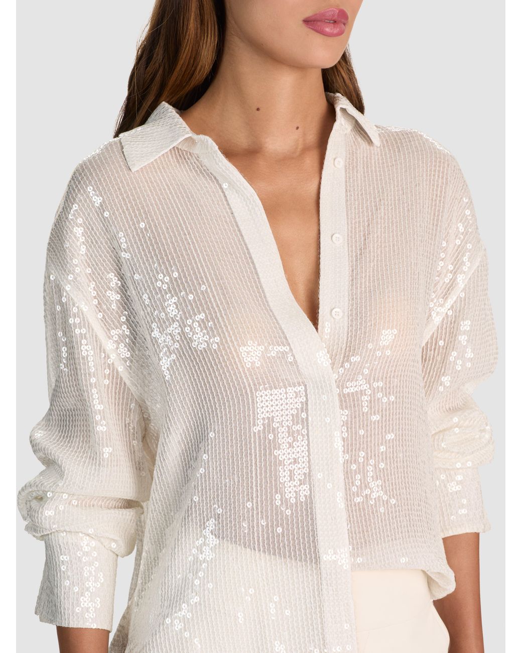 Alice + Olivia Dimitra Sequin Oversized Button Down in White | Lyst