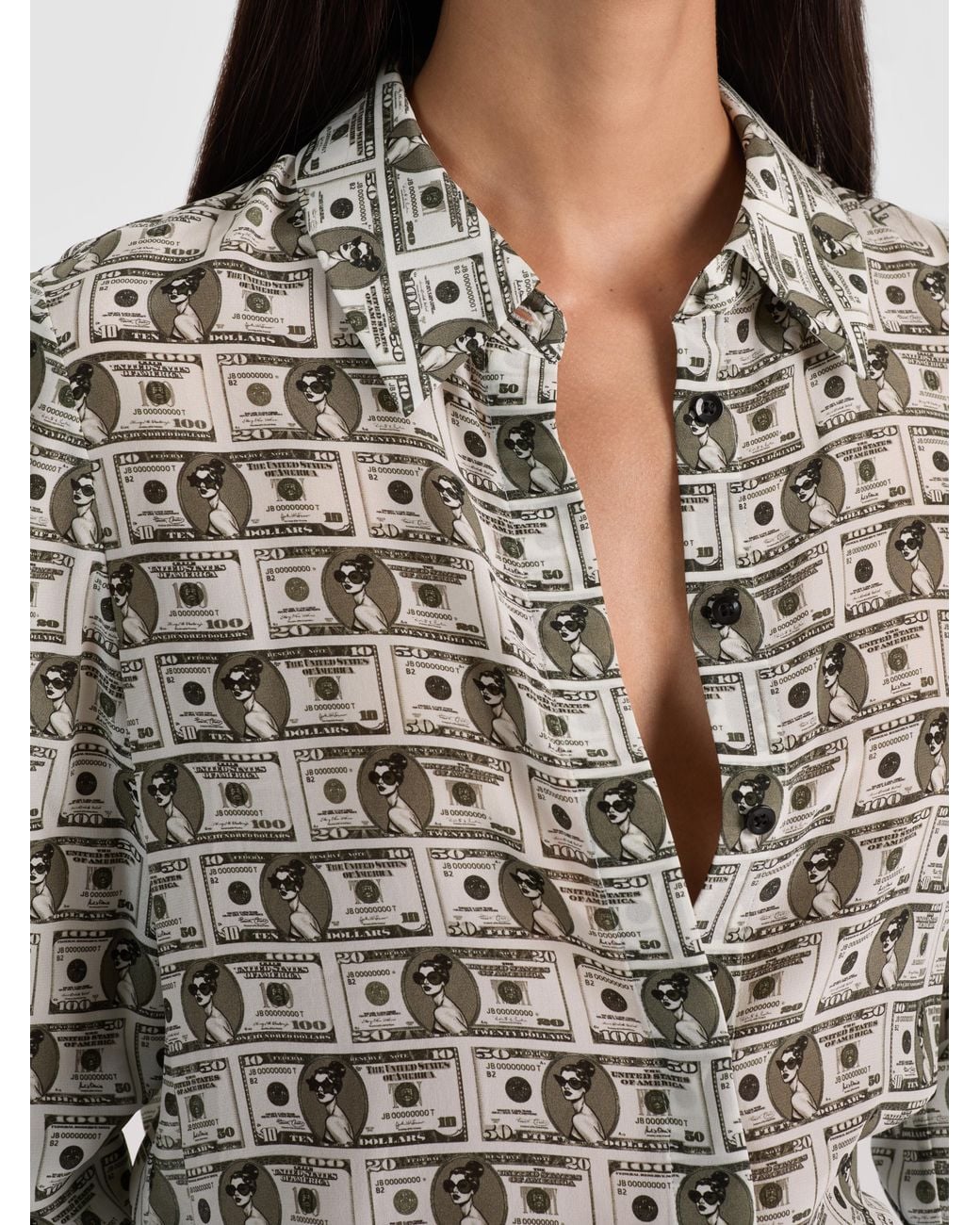 Alice + Olivia Blue Willa Staceface Silk Blouse