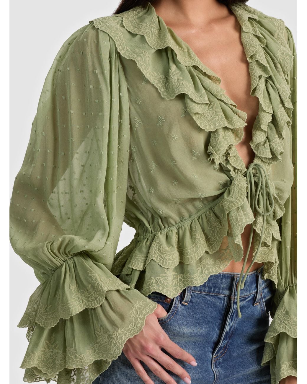 Alice + Olivia Green Tenney Cropped Blouse
