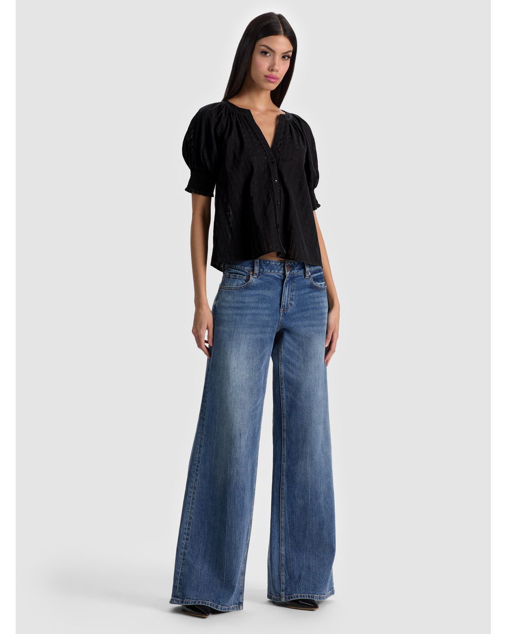 Alice + Olivia Black Thalia Button Down Blouse