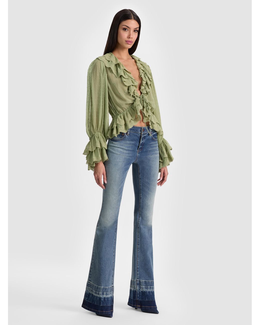 Alice + Olivia Green Tenney Cropped Blouse