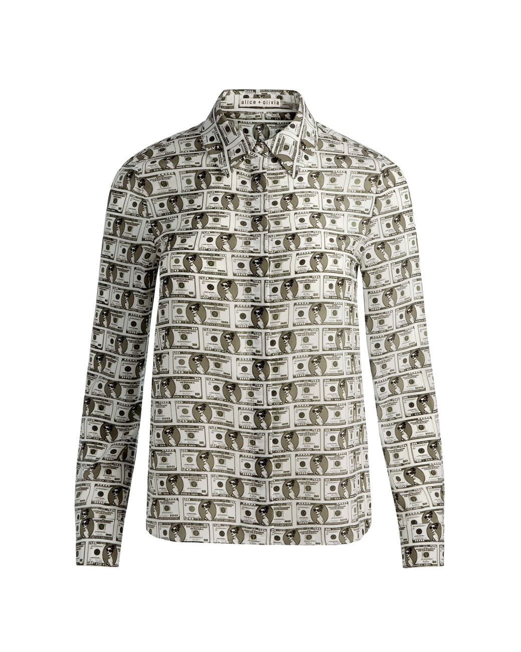 Alice + Olivia Blue Willa Staceface Silk Blouse