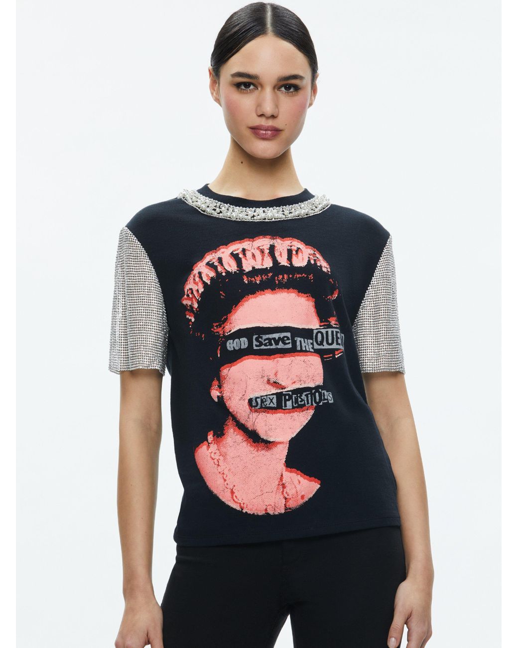 【ALICE + OLIVIA】 Alvera Tee - Multi Alvera Embellished Tee In Black Multi | Alice + Olivia