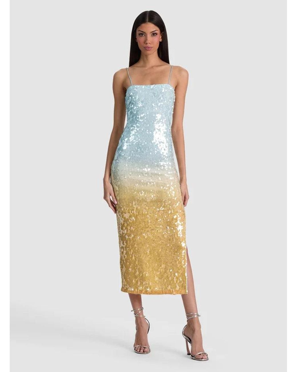 Alice + Olivia Fifi Sequin Midi Dress in Metallic | Lyst