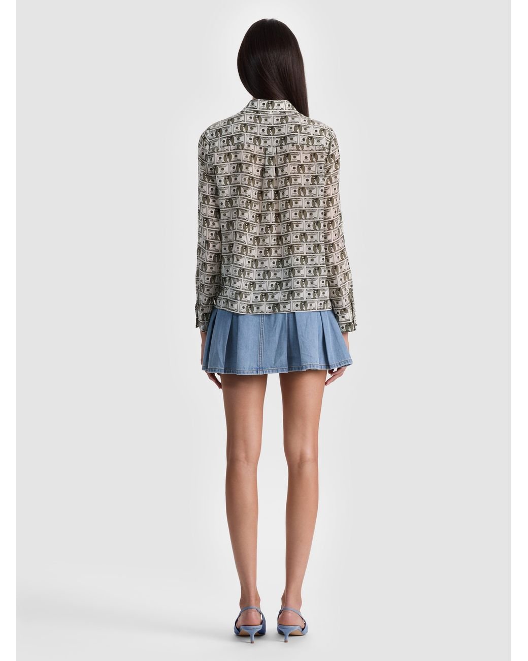 Alice + Olivia Blue Willa Staceface Silk Blouse