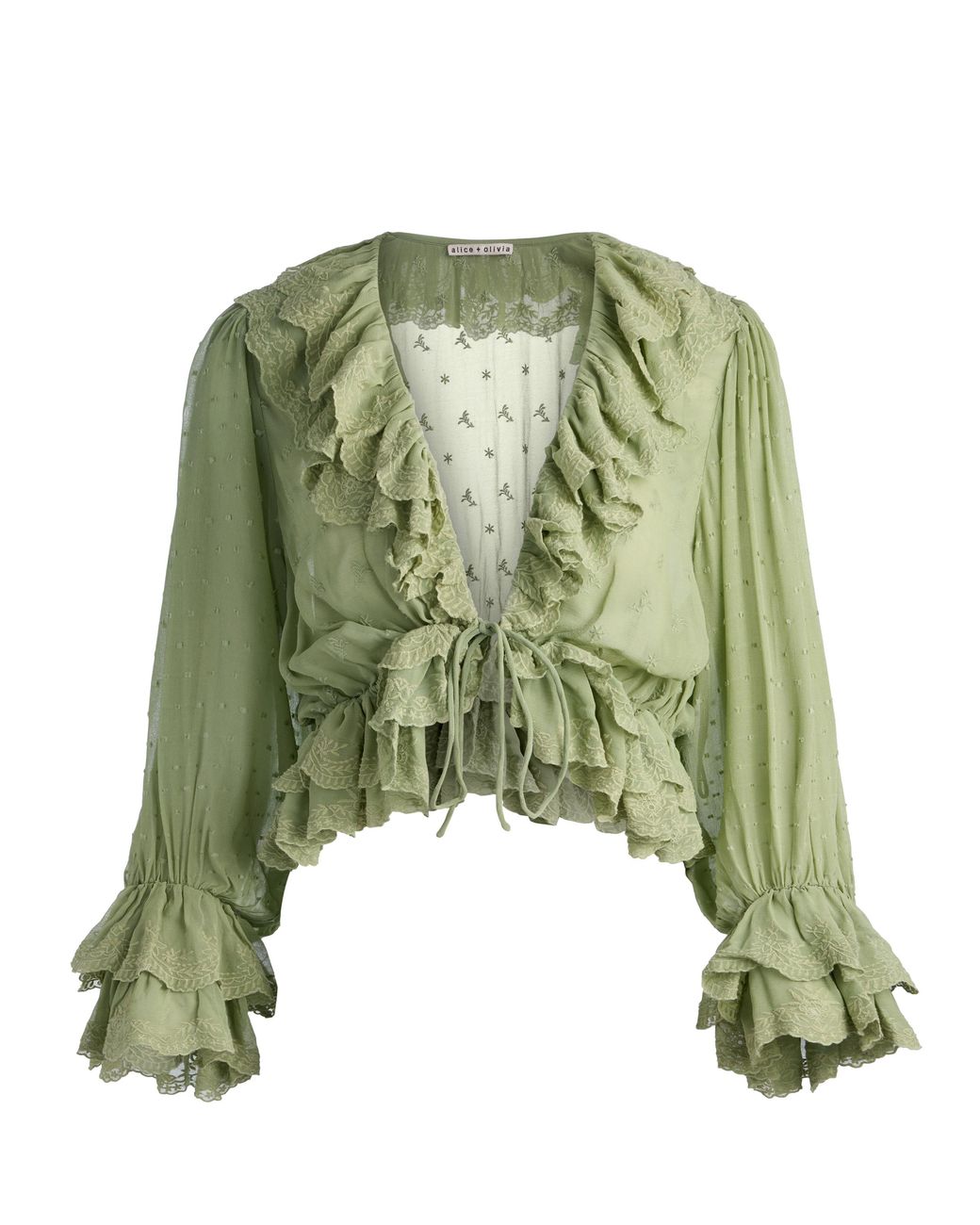 Alice + Olivia Green Tenney Cropped Blouse