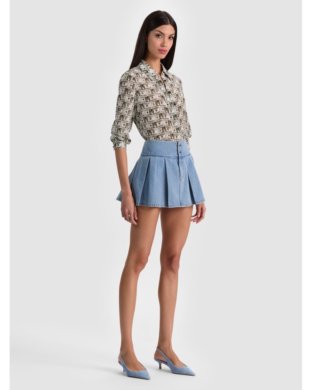 Alice + Olivia Blue Willa Staceface Silk Blouse