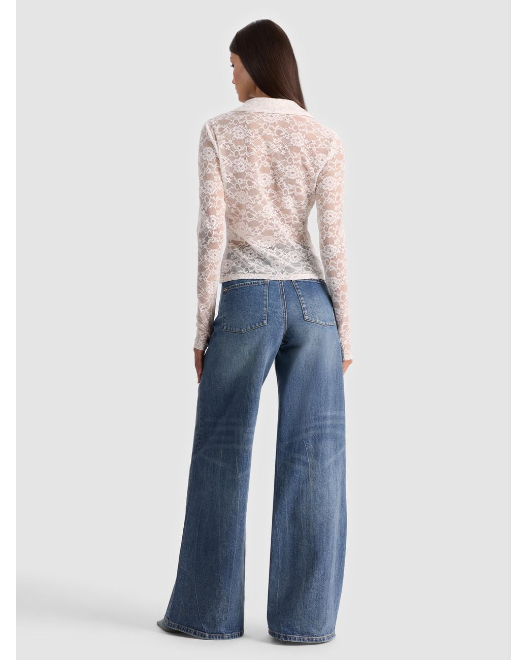 Alice + Olivia Blue Kara Lace Button Down