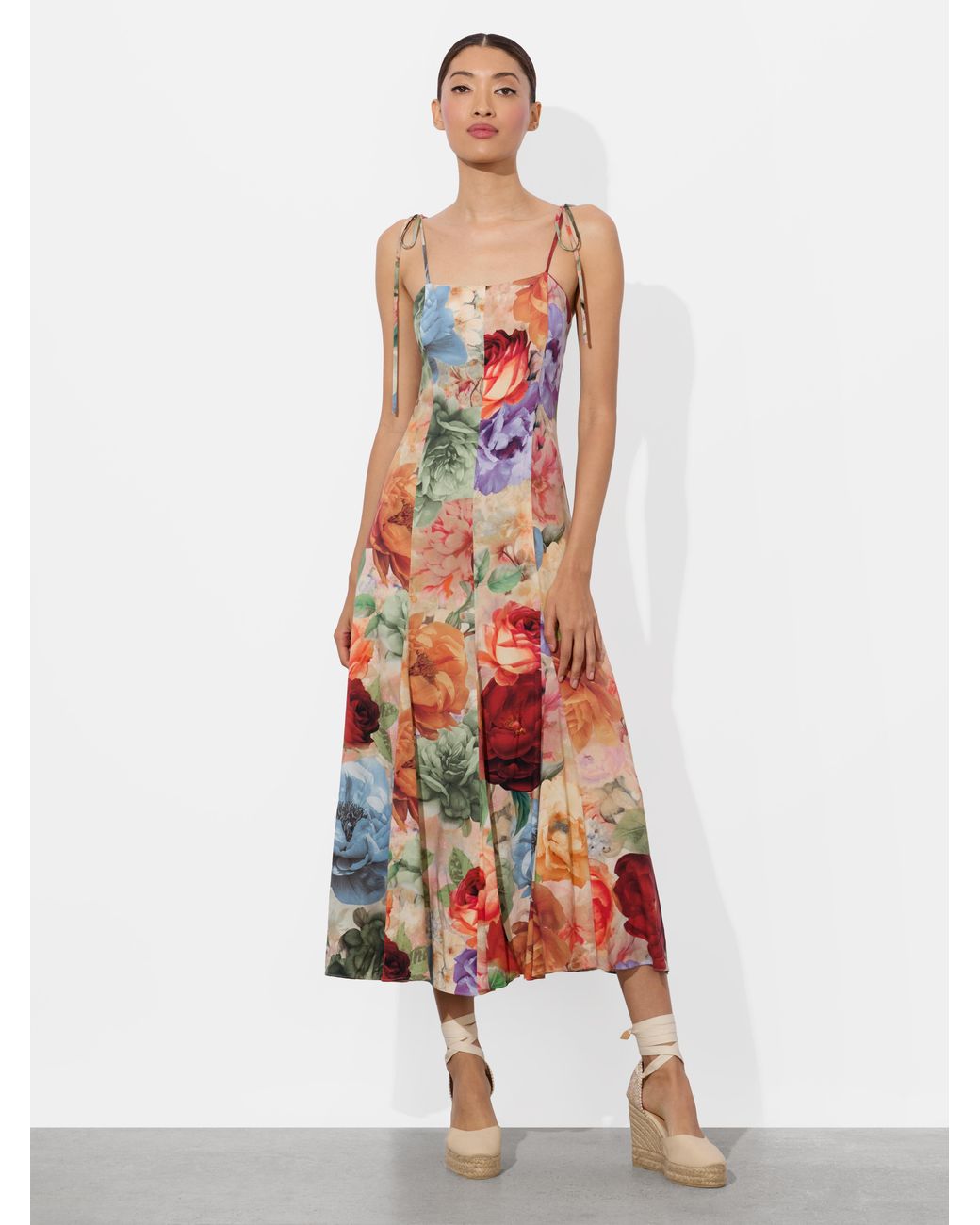 knee length dresses for ladies Alice + Olivia Babette Crewneck Sleeveless Midi Dress in Pink Bloom