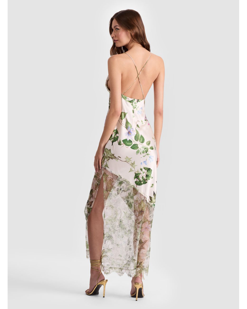 open lace back dress Alice & Olivia Dresses Floral Drape Front Navy Cross Back Midi Dress 4 / Navy main image 1