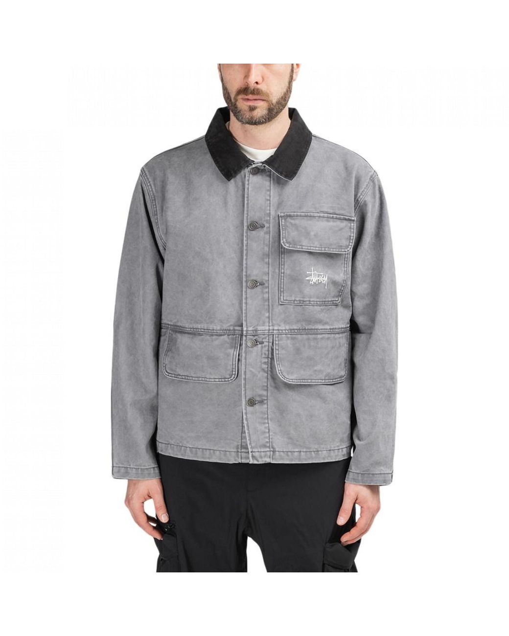 Stussy Cotton Washed Chore Jacket in Gray for Men - Lyst