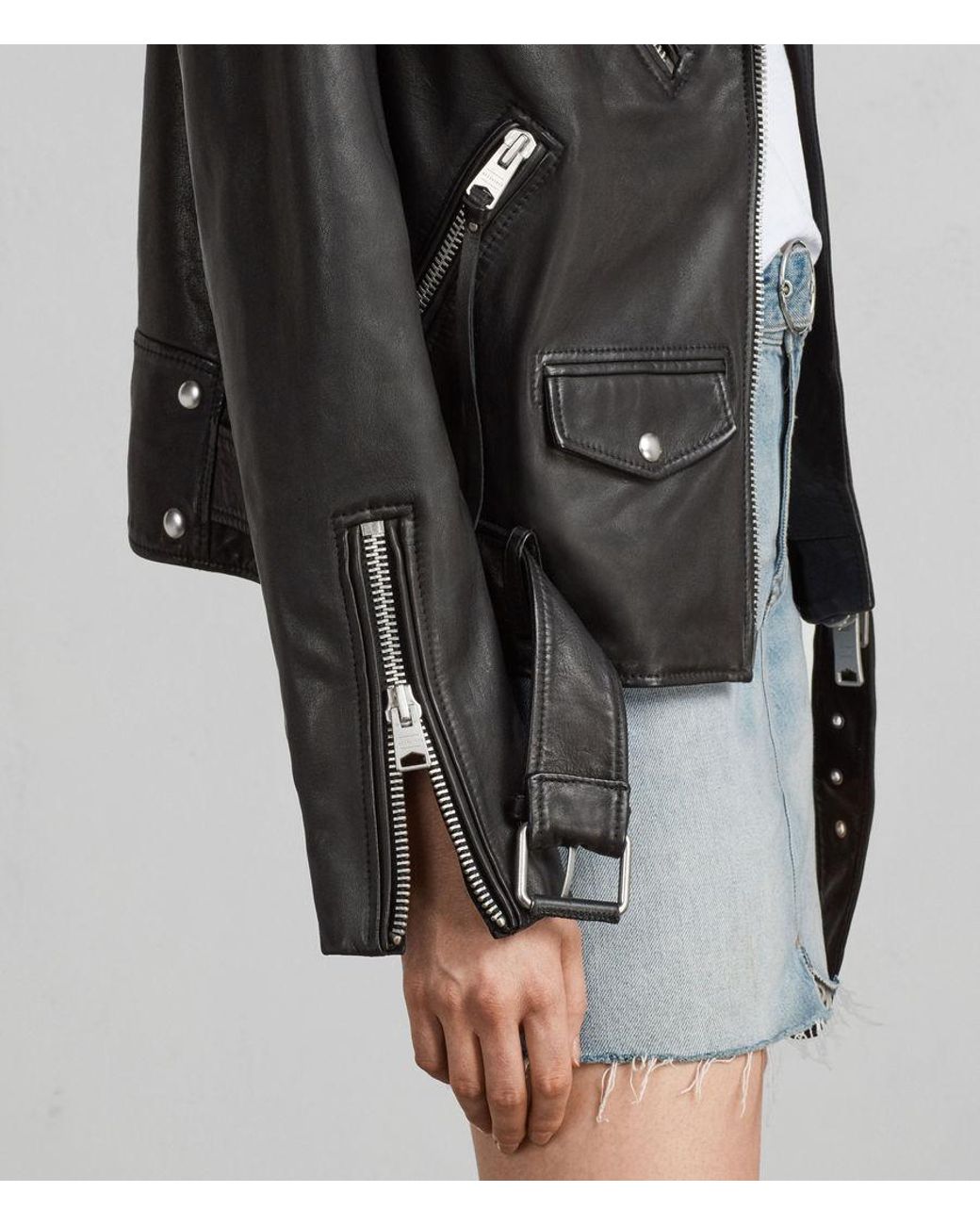 Billie Oversized Leather Biker Jacket Black