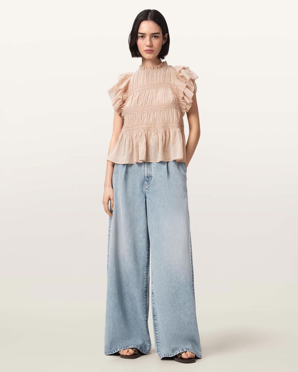 AllSaints Blue Haze Wide Leg Pleated Jeans