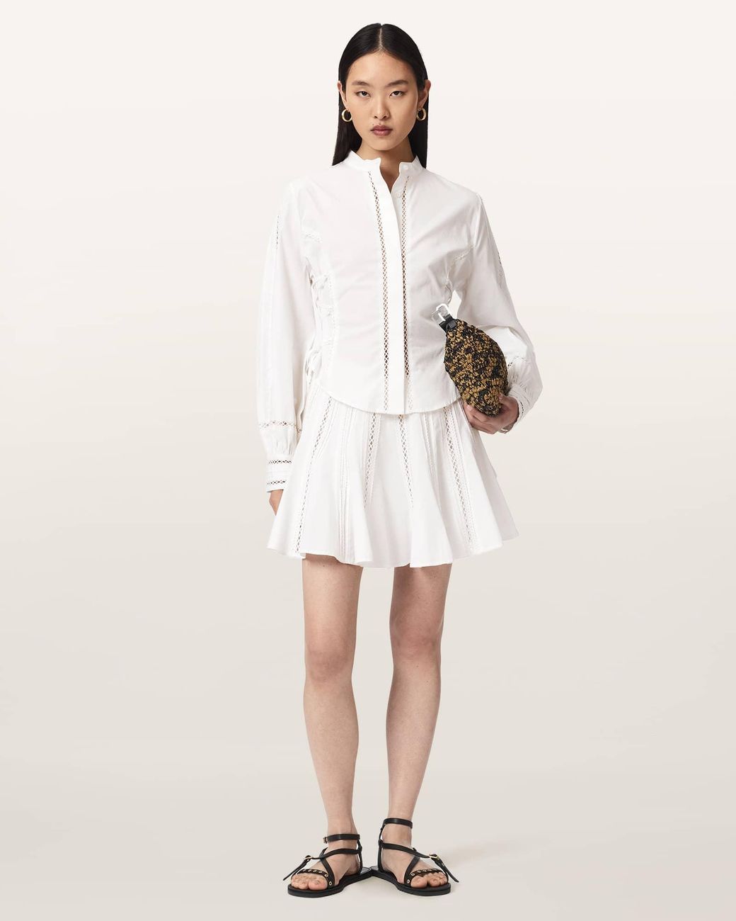 AllSaints Natural Frances Flared Mini Skirt