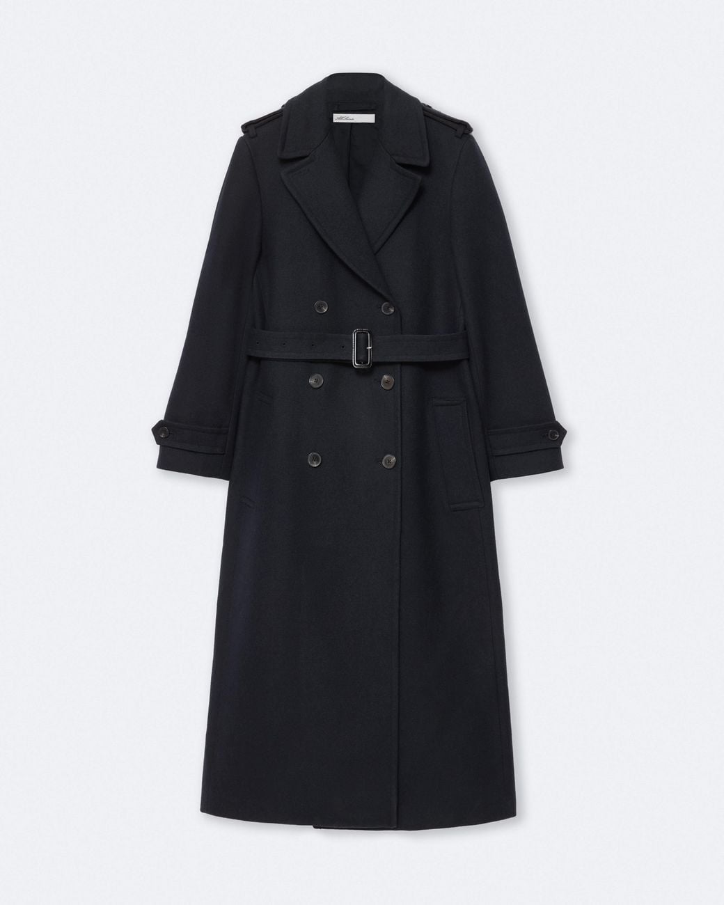 AllSaints Black Brescia Double-Breasted Wool-Blend Trench Coat
