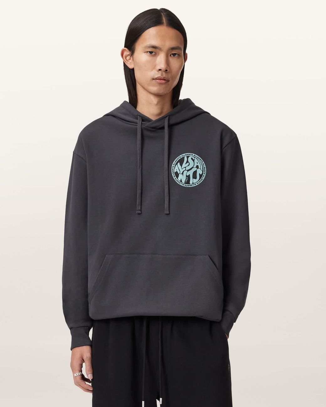 AllSaints Blue Distortion Graphic Hoodie for men