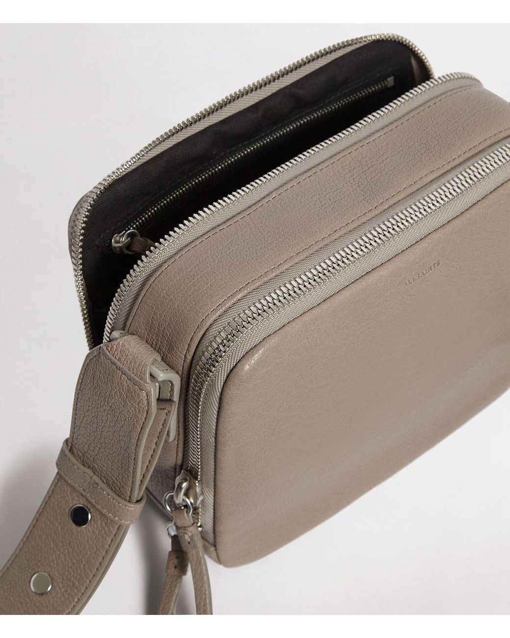 AllSaints Vincent Leather Crossbody Bag in Gray | Lyst