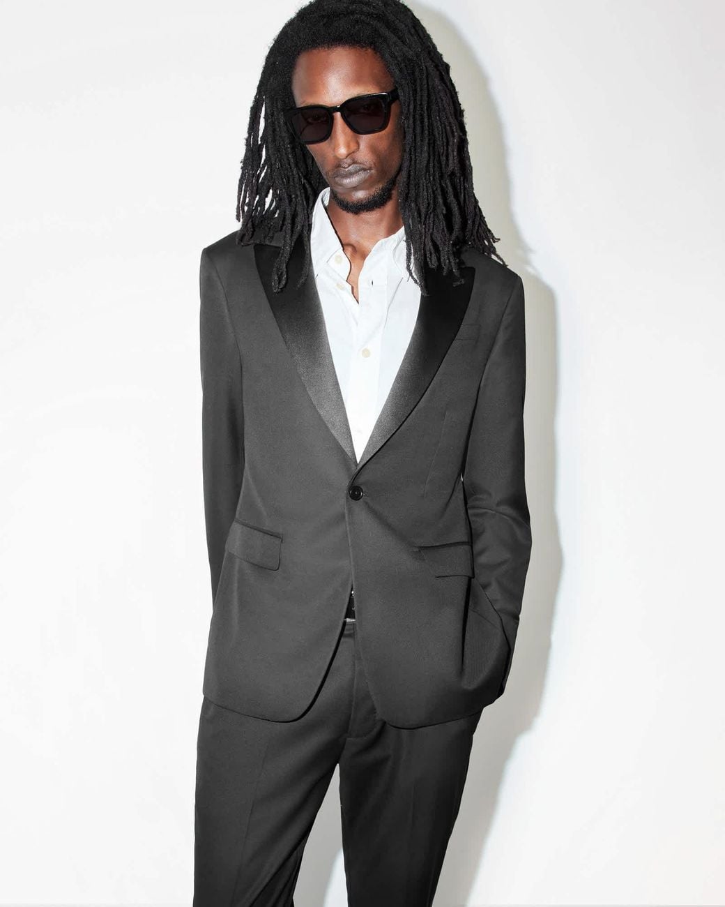 AllSaints Gray Slim-Fit Satin Lapel Tuxedo Blazer for men