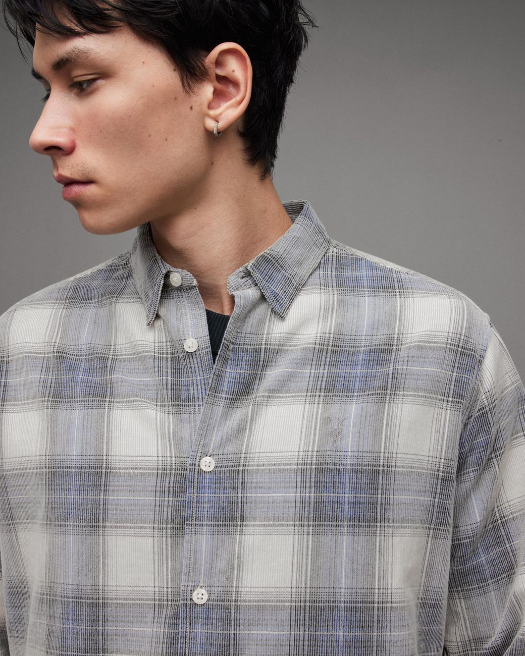 AllSaints Galdana Checked Ramskull Shirt in Grey for Men | Lyst Canada