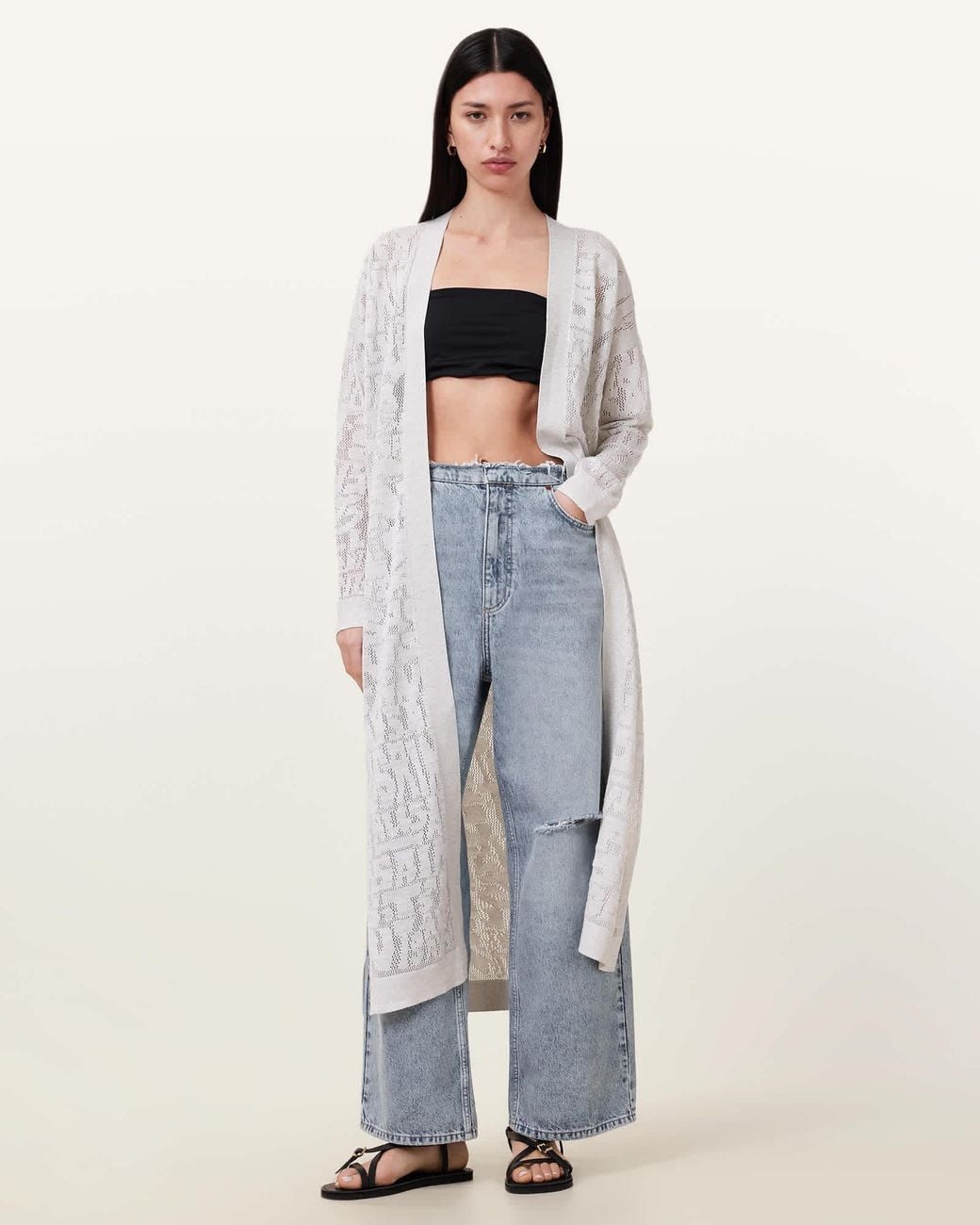 AllSaints White Kaito Open Knit Cardigan