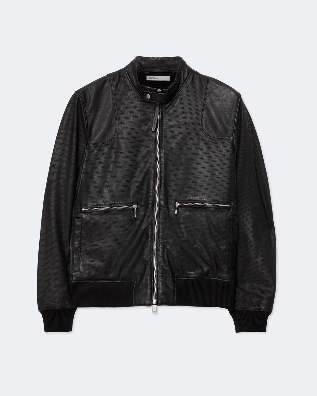 AllSaints Black Miro Perforated Leather Bomber Jacket for men