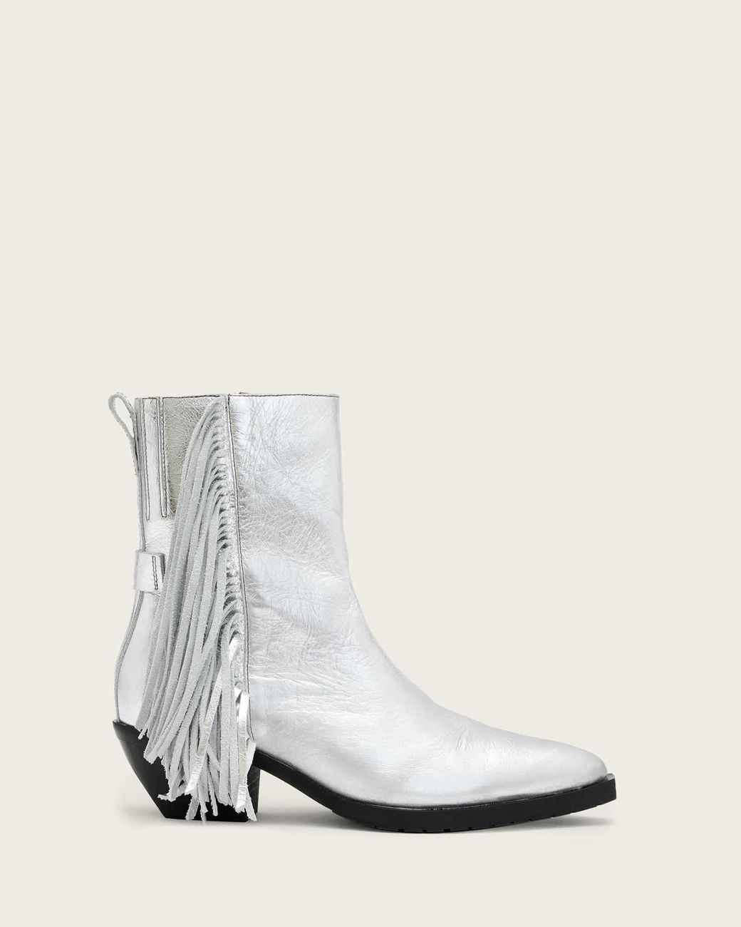 AllSaints White Bazely Metallic Fringe Boots