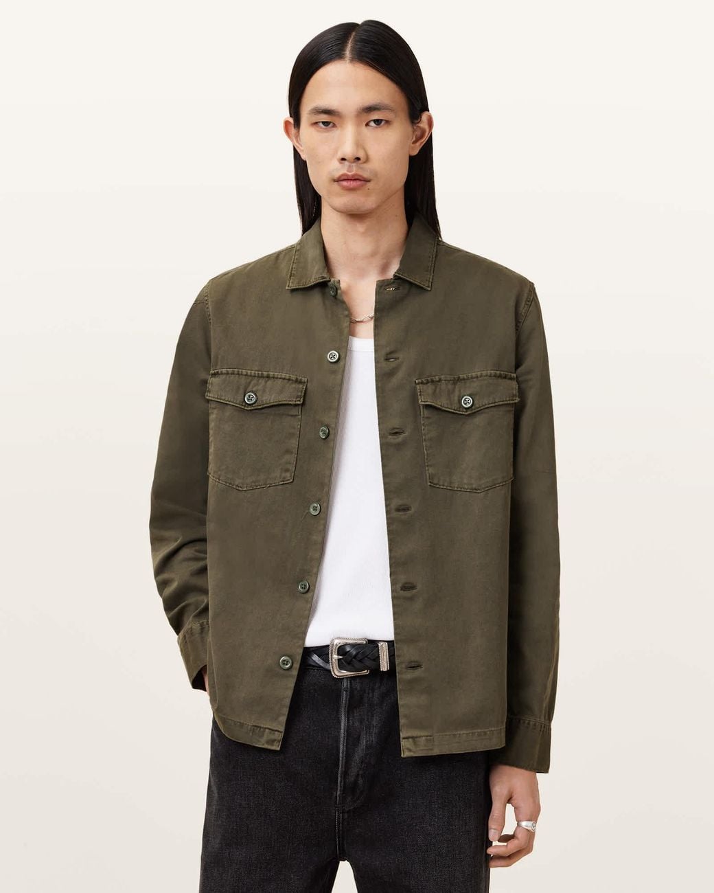 AllSaints Brown Spotter Slim Fit Overshirt for men