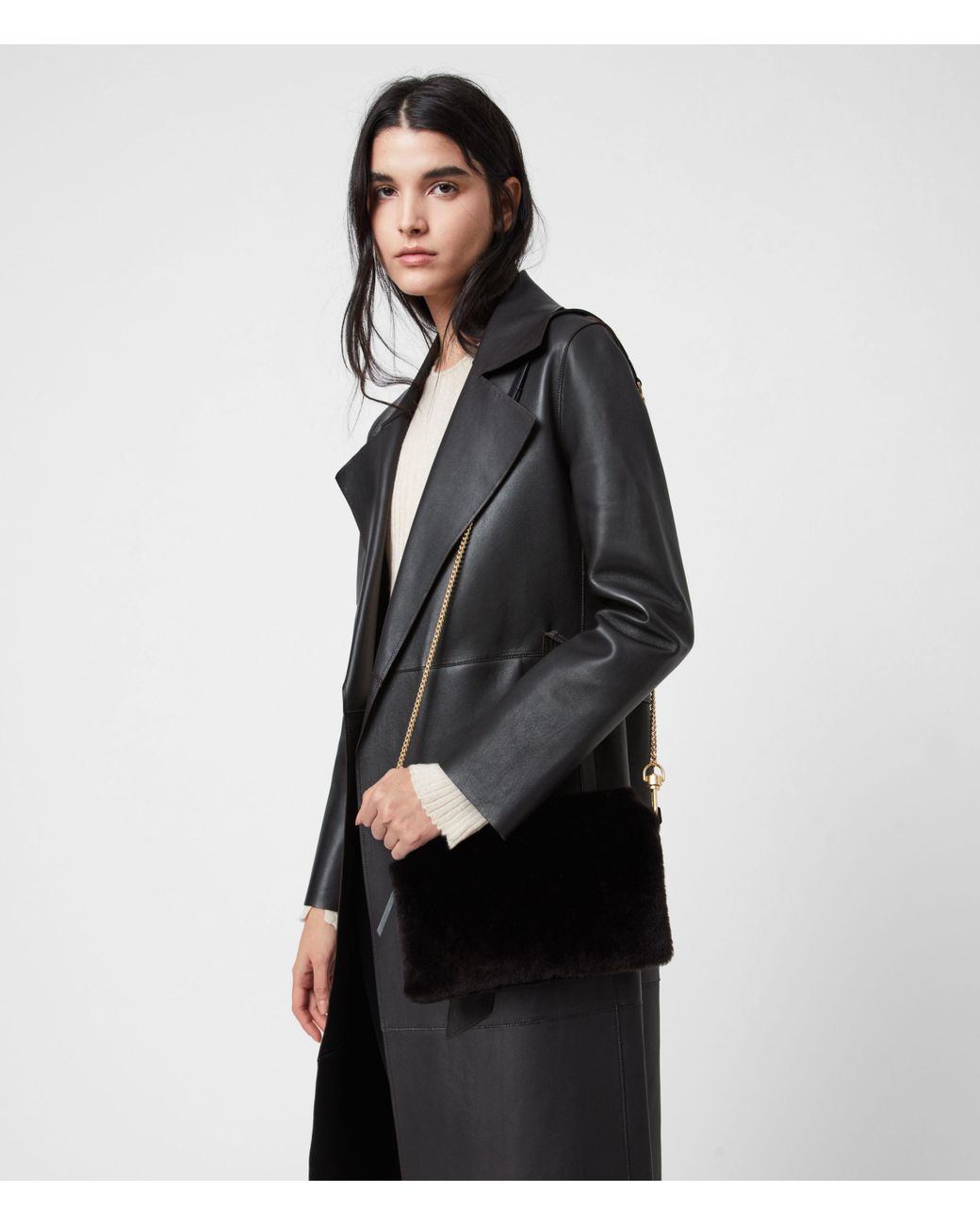 AllSaints Eve Shearling Crossbody Bag in Black Lyst
