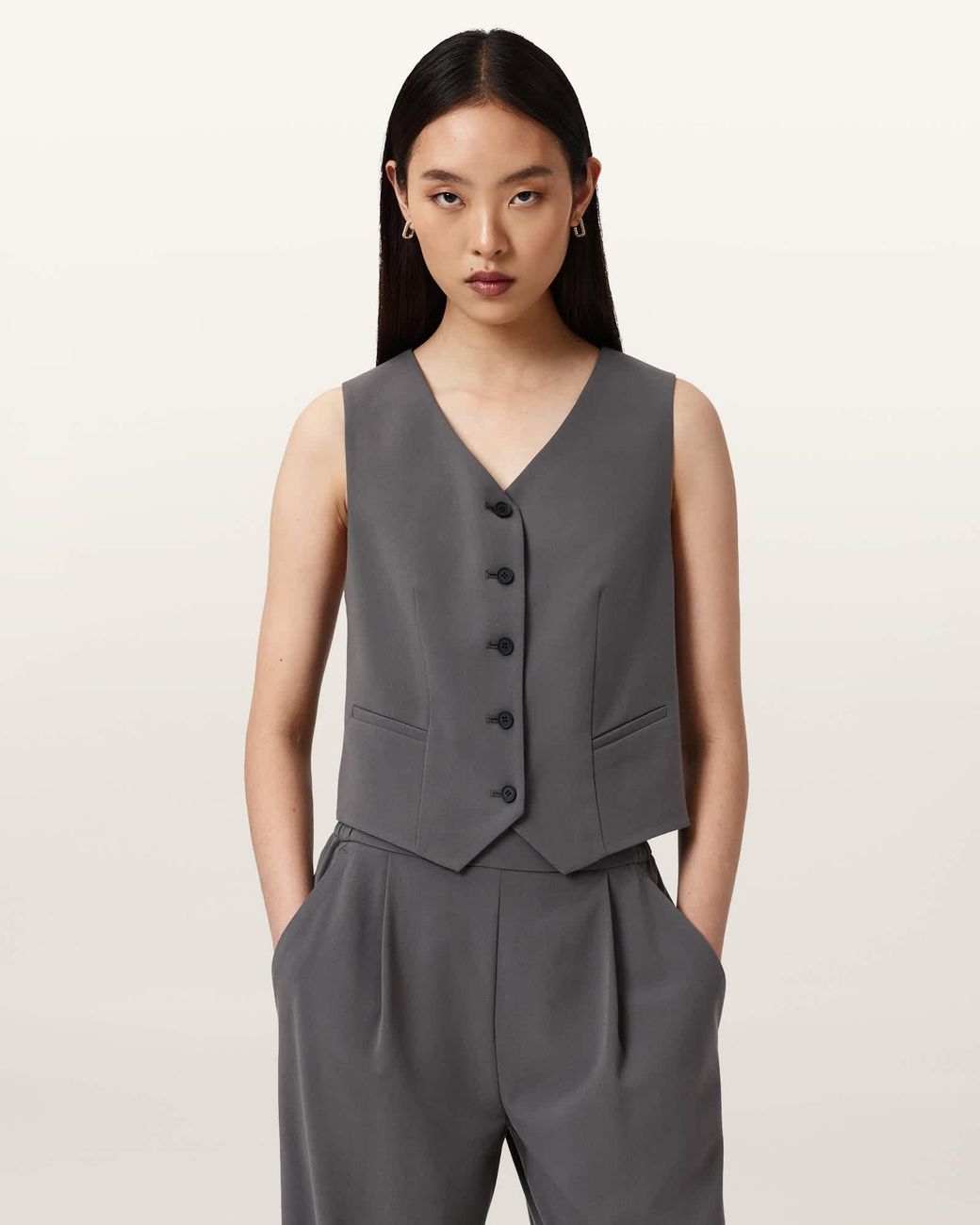 AllSaints Blue Polyester Aleida Lightweight Tri Waistcoat, /Us 12