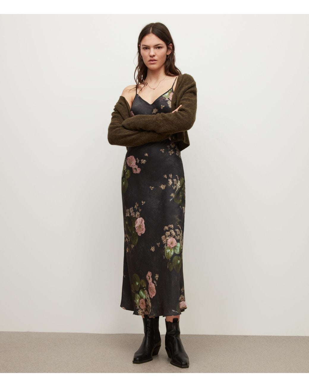 AllSaints Bryony Asago Dress Womens in Black | Lyst