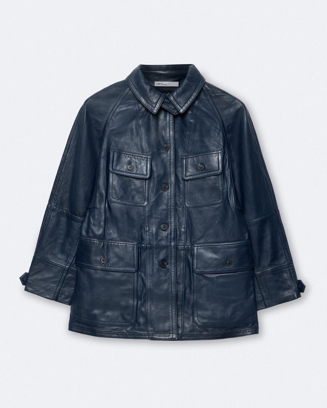 AllSaints Blue Roiya Leather Hunting Jacket