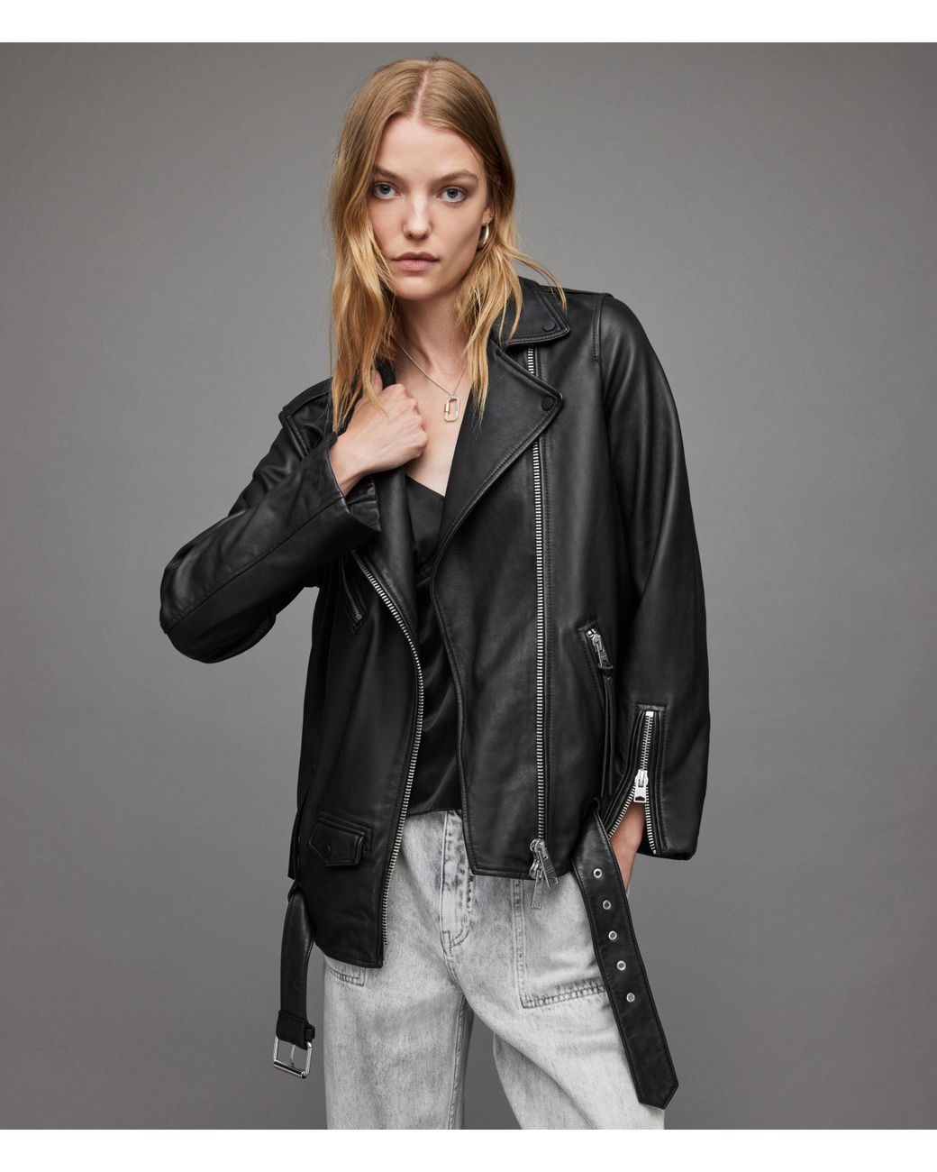 AllSaints Women's Leather Classic Billie Oversized Biker Jacket in ...