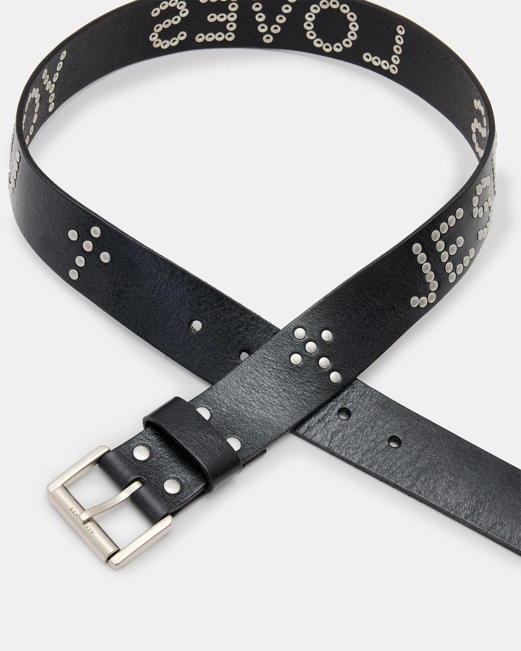 AllSaints Jesus Loves Studded Belt,, /Antq Nickel in Black  display picture 2