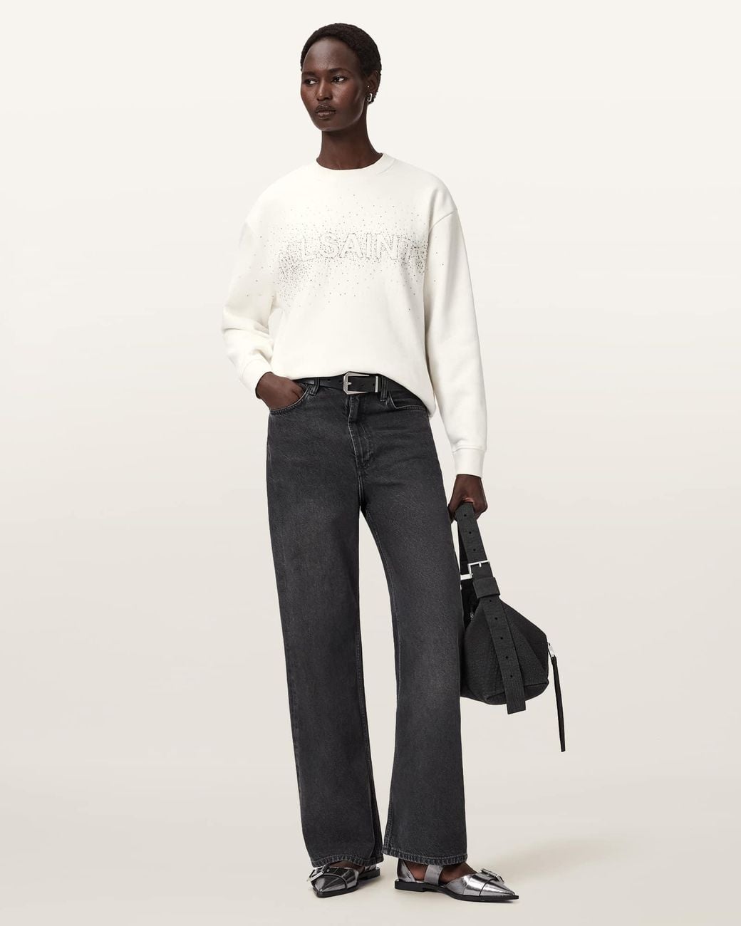 AllSaints White Sprinkle Oversized Etta Sweatshirt